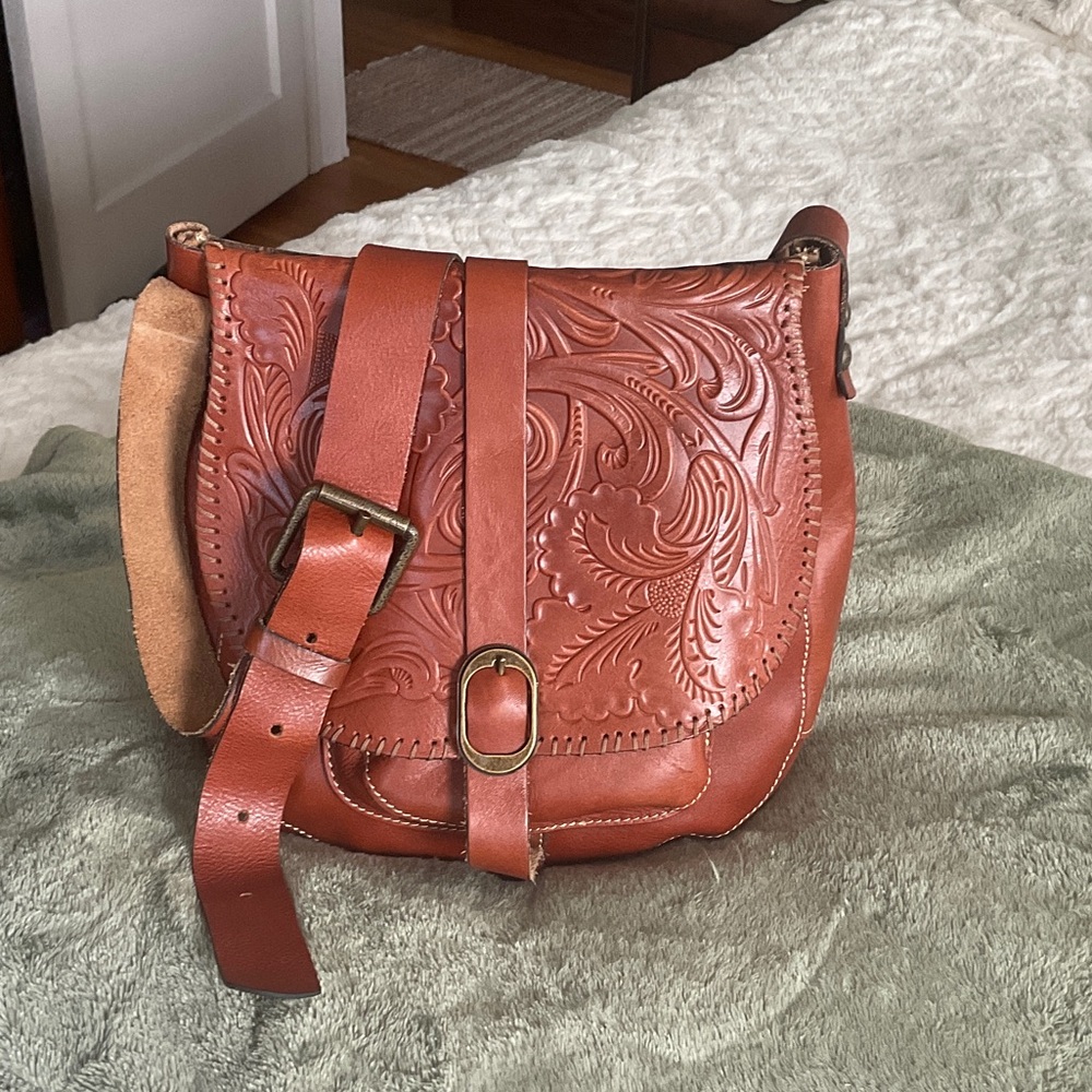 Patricia Nash Floral Embossed Leather Crossbody Bag - Brown